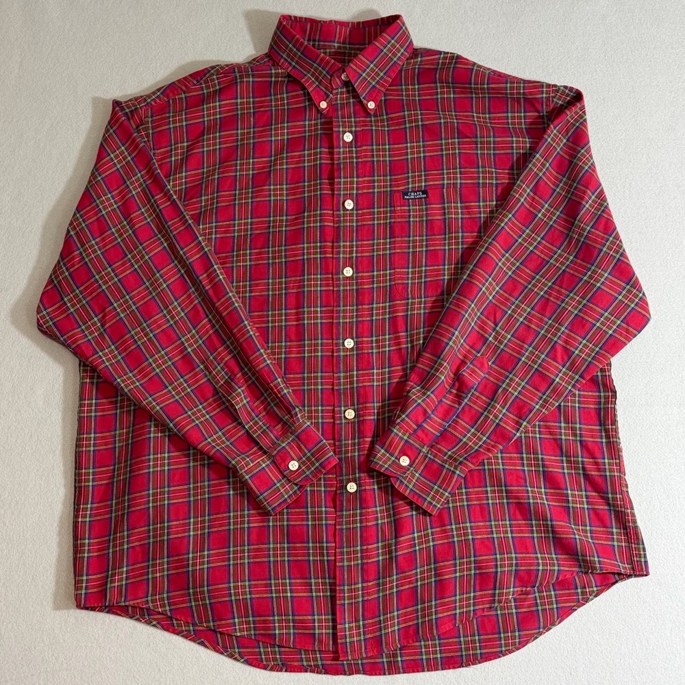 Vintage Chaps Ralph Lauren Men's XL Red Tartan Plaid Button Down Dress Shirt